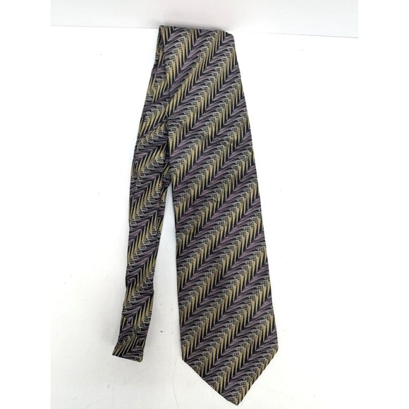 Ondee Men Silk Necktie Purple Gold Geometric Design 58 Inch Made in Italy - Picture 1 of 6